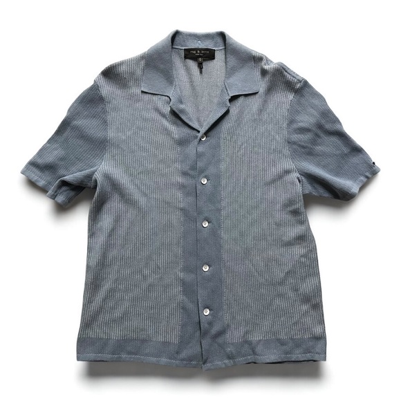 rag & bone Other - Rag & Bone Men’s Harvey Cotton Knit Camp Shirt in Denim Blue Size M